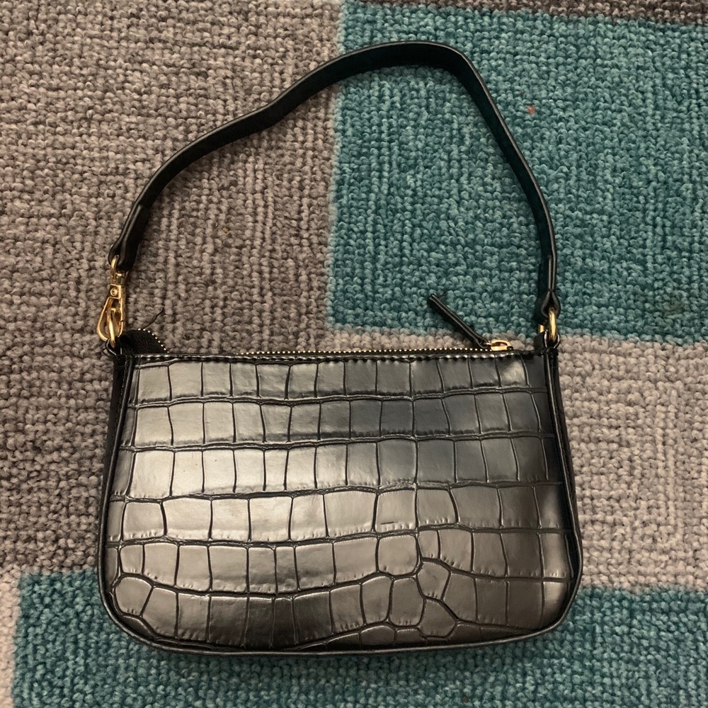 Faux crocodile little black bag